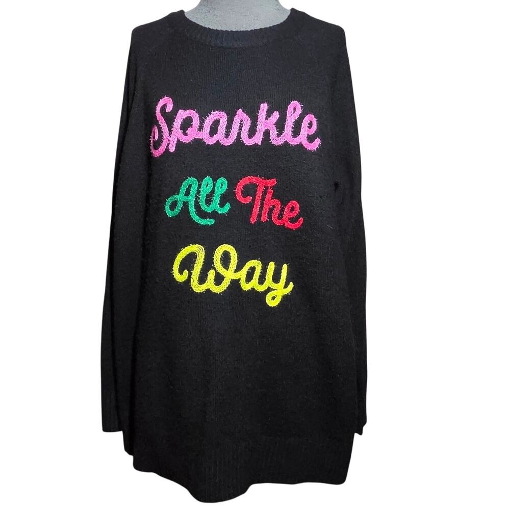 Torrid Black Sparkle All The Way Holiday Sweater Size 1X
